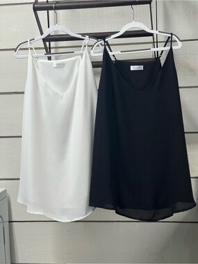 Evera B. V Neck Camisole Tank Top - Black and White. (2 pack)